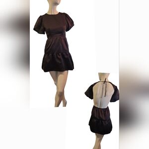 Princess Polly Backless Puff Sleeve Black Mini Dress ~ Size 0 Goth Babydoll